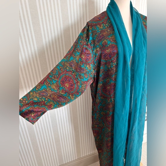 Victoria's Secret Vintage Gold Label Turquoise  Paisley Robe Size Medium - Picture 3 of 11